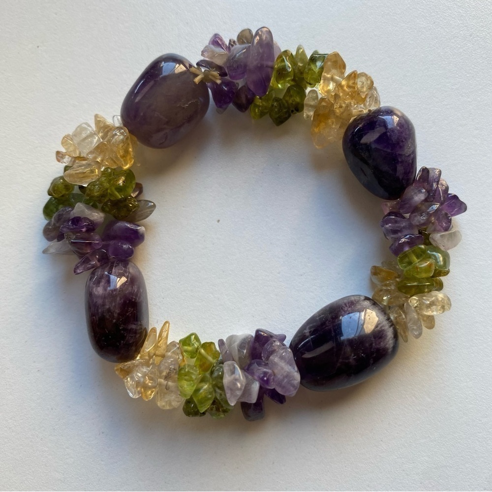 Multi Gemstone Stretchy Bracelet Sz 7 Amethyst Citrine Peridot